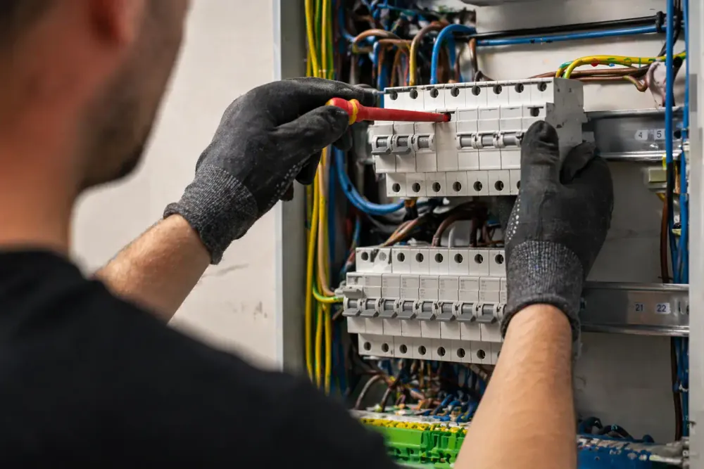 ArabCare electrician carrying out panel maintenance in Dubai