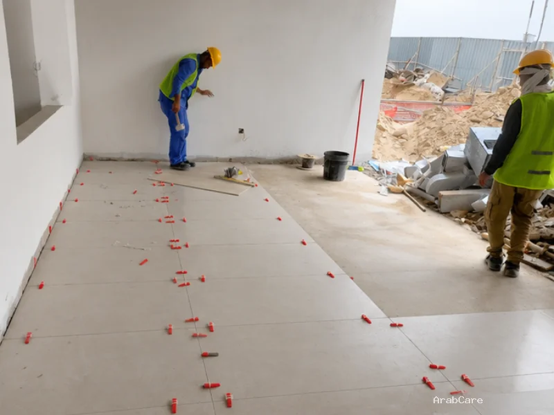 Tile installation in porch in a Dubai villa by ArabCare