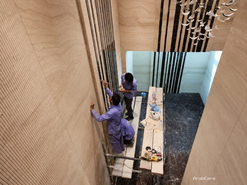 Wall Redesigning work in progress at a Dubai villa by ArabCare