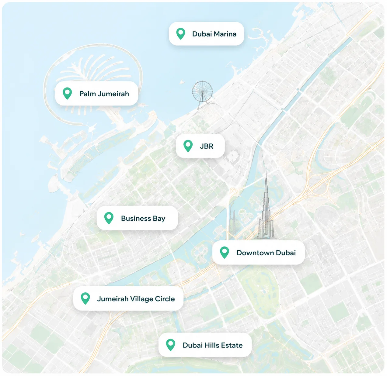 Map of ArabCare service coverage across Dubai