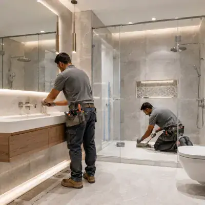 ArabCare team completing a full bathroom renovation in Dubai