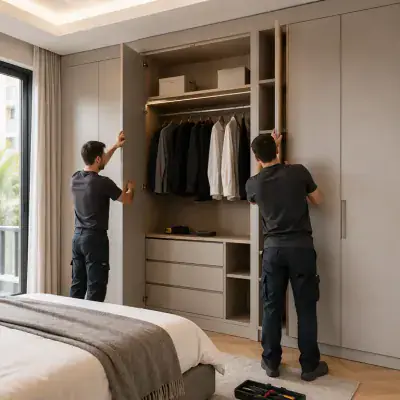Built-in wardrobe being installed in a Dubai bedroom
