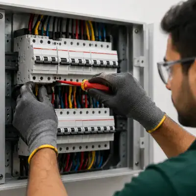 Electrician testing circuit breakers in a Dubai home