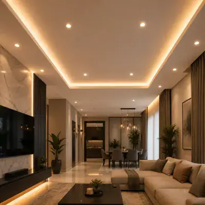 Recessed and cove lighting installed in a Dubai living room