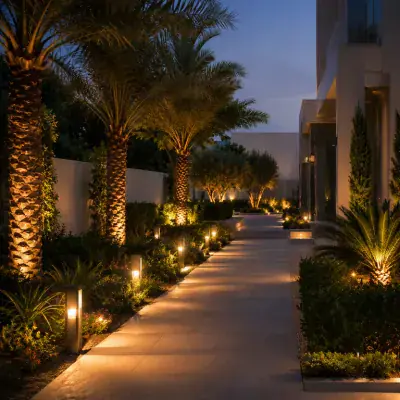 Garden path lighting installed at a Dubai villa