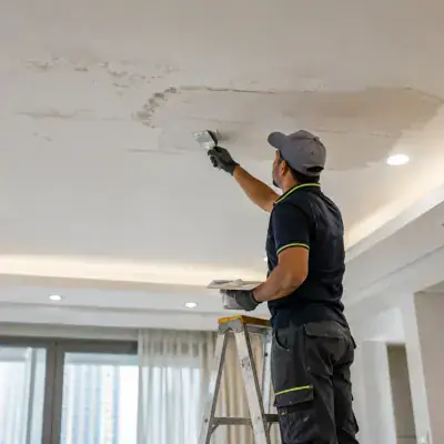 Water damaged ceiling being patched by ArabCare in Dubai