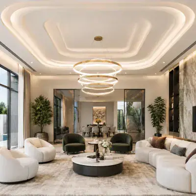 Custom designer ceiling with chandelier in a Dubai villa