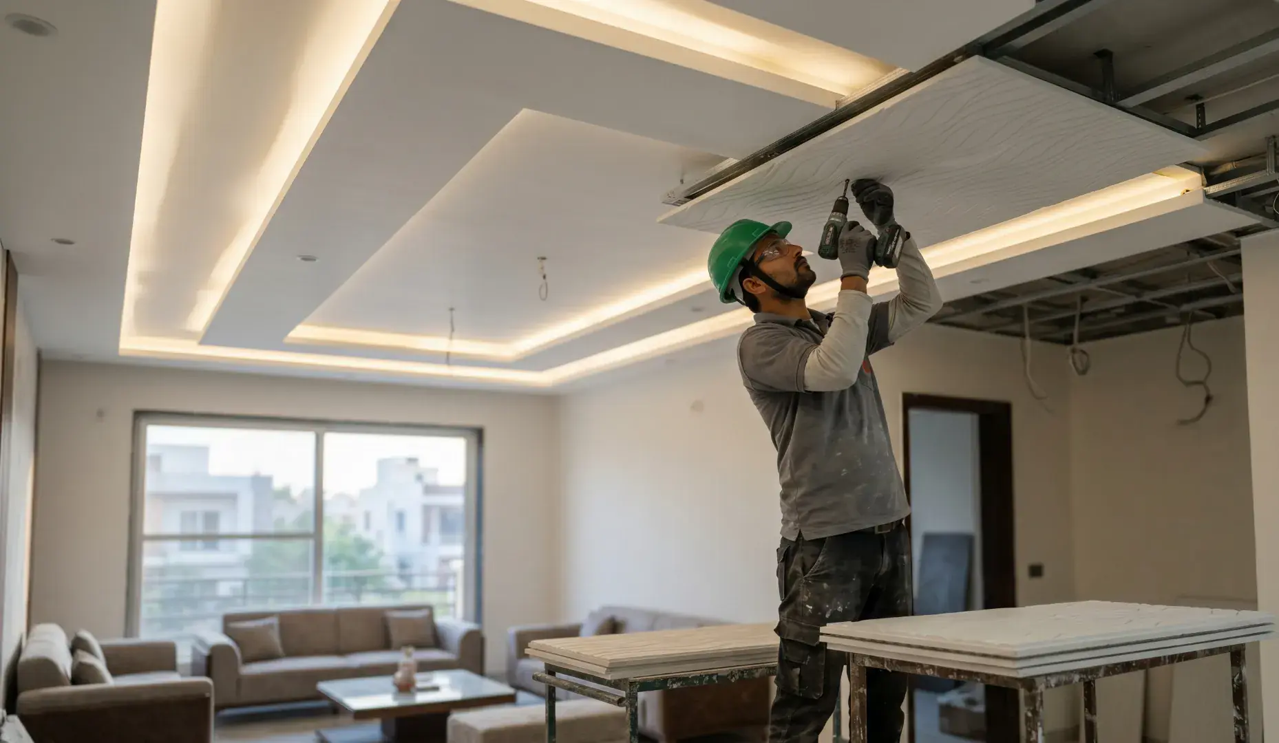 Gypsum false ceiling installation in Dubai