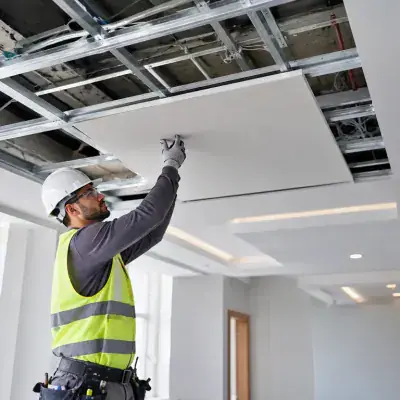 Gypsum false ceiling grid being installed in Dubai