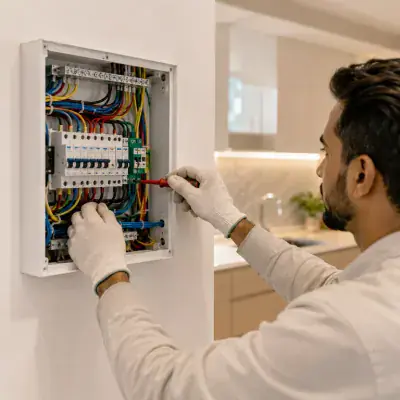 Kitchen distribution board being wired during a renovation