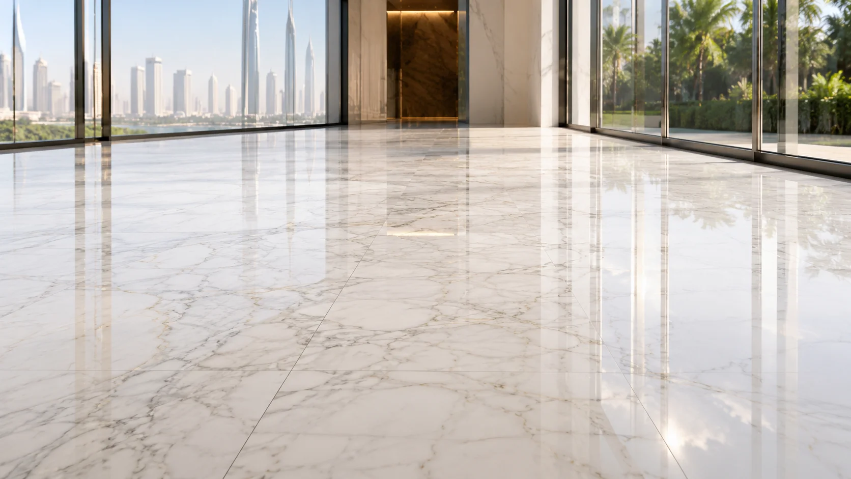 The same marble floor after diamond polishing by ArabCare
