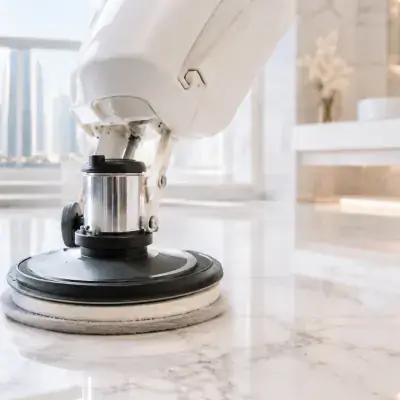 Marble floor restoration grinding in a Dubai villa