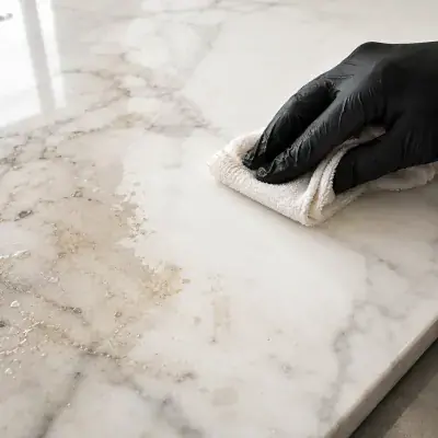 Stain and etch marks being removed from marble in Dubai