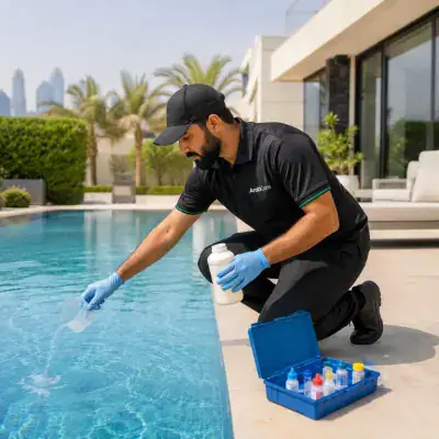 Pool chemicals being dosed at a Dubai villa