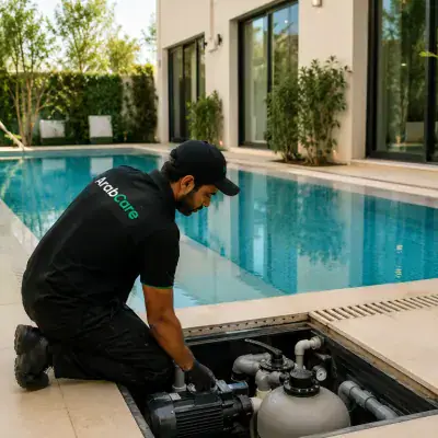 Pool filter and pump being serviced by ArabCare
