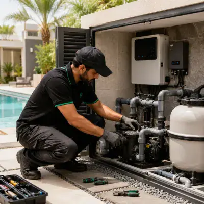 Pool pump and plant room equipment installed in Dubai