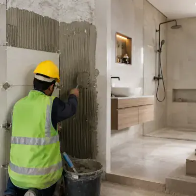 ArabCare tiler fixing bathroom wall tiles in Dubai