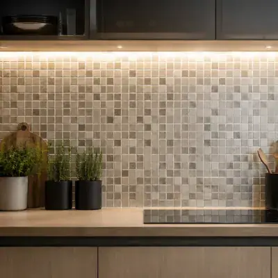 Mosaic kitchen backsplash fitted above a worktop